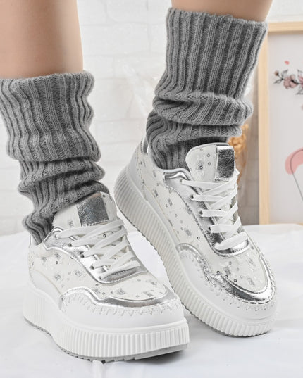 Дамски спортни обувки, С дънкови апликации, D1327, Бели