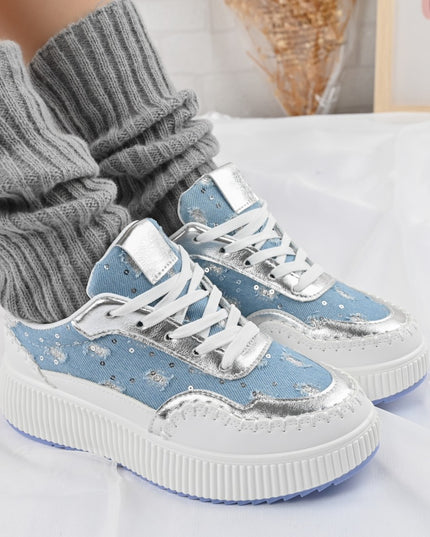Pantofi sport de dama,Cu aplicarii de denim,D1327,Albastru