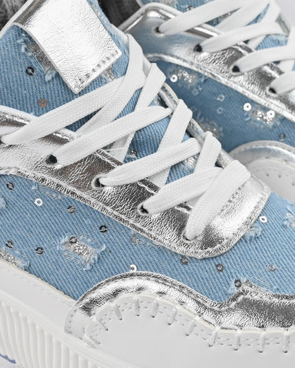 Pantofi sport de dama,Cu aplicarii de denim,D1327,Albastru