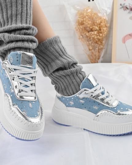 Pantofi sport de dama,Cu aplicarii de denim,D1327,Albastru