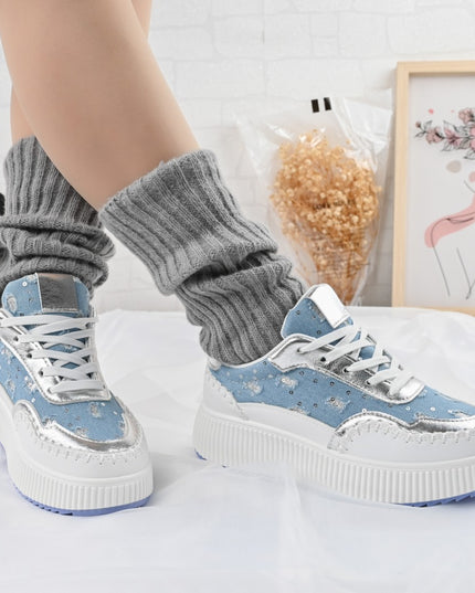 Pantofi sport de dama,Cu aplicarii de denim,D1327,Albastru