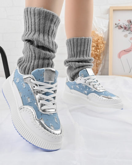 Pantofi sport de dama,Cu aplicarii de denim,D1327,Albastru