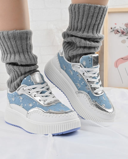 Pantofi sport de dama,Cu aplicarii de denim,D1327,Albastru