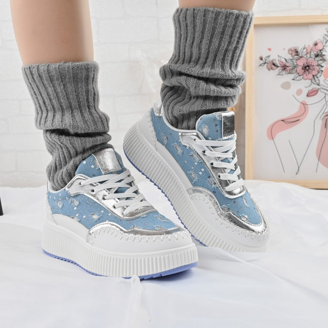 Pantofi sport de dama,Cu aplicarii de denim,D1327,Albastru