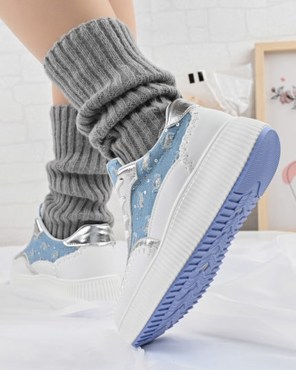 Pantofi sport de dama,Cu aplicarii de denim,D1327,Albastru