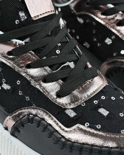 Дамски спортни обувки, С дънкови апликации, D1327, Черни