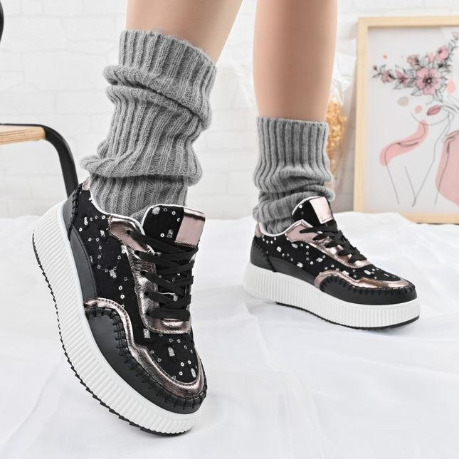 Pantofi sport de dama,Cu aplicarii de denim,D1327,Negru