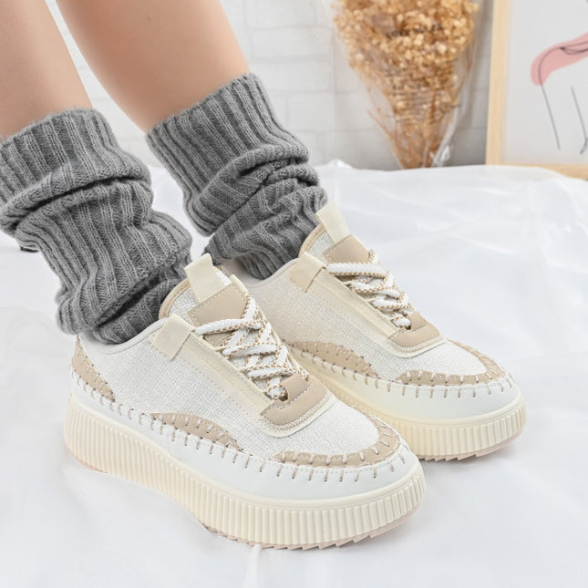 Дамски спортни обувки, изработени от текстил, D1325, бежови