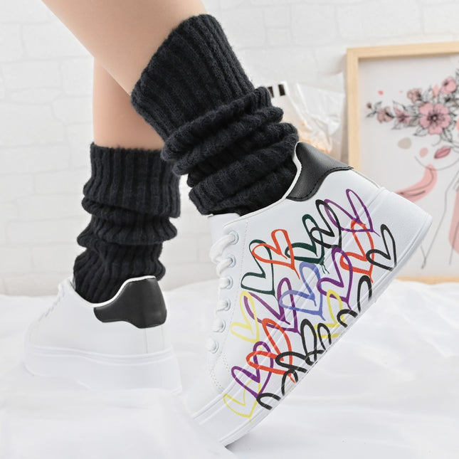 Дамски спортни обувки, изработени от екокожа, D1371, черно-бели