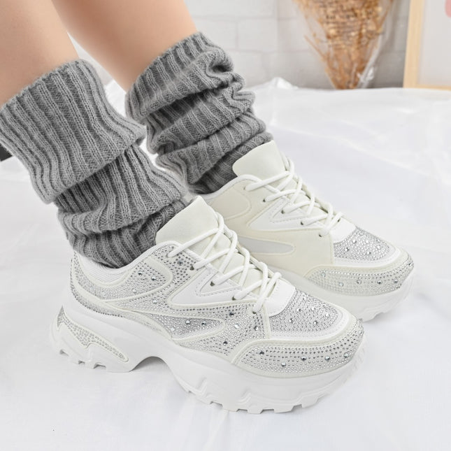 Дамски спортни обувки, изработени от екологична велурена кожа, 1260, бял