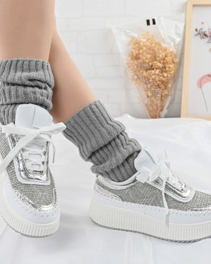 Pantofi sport de dama,din material textil,D1326,Argintiu