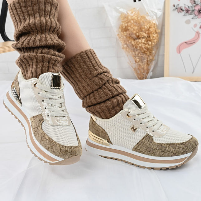 Дамски спортни обувки, с мрежести вложки, 1266, бежови