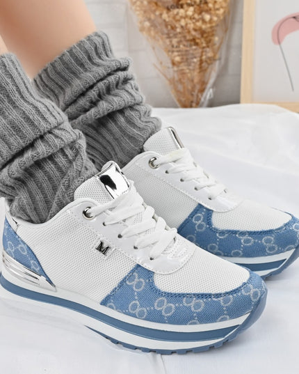 Pantofi sport De dama,cu insertii de plasa,1266,Alb cu Albastru