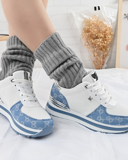 Pantofi sport De dama,cu insertii de plasa,1266,Alb cu Albastru