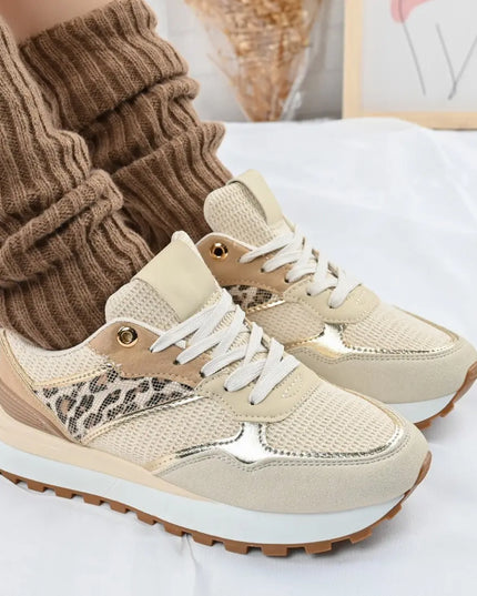 Pantofi sport De dama,Din material textil,D1404,Bej cu Leopard OEM