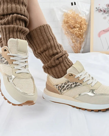 Pantofi sport De dama,Din material textil,D1404,Bej cu Leopard OEM