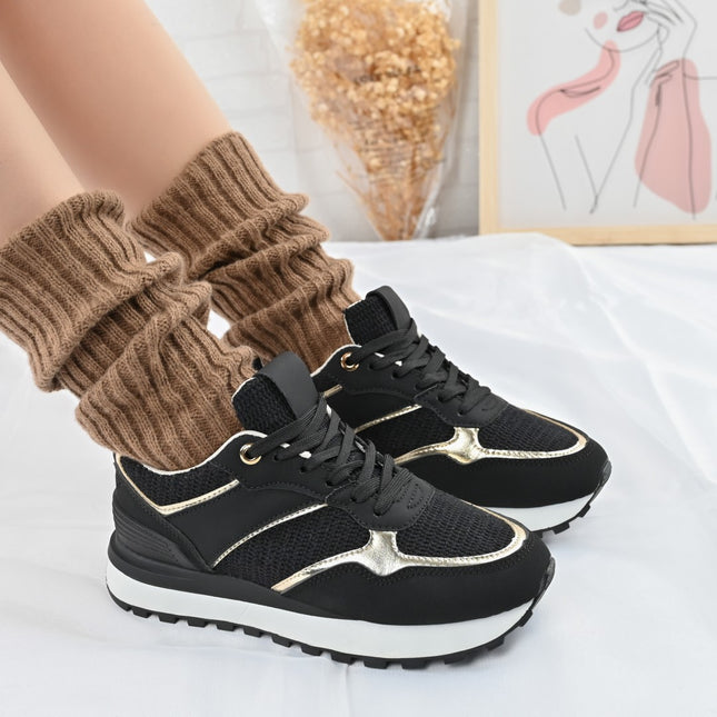 Дамски спортни обувки, Текстилен материал, D1404, Черен