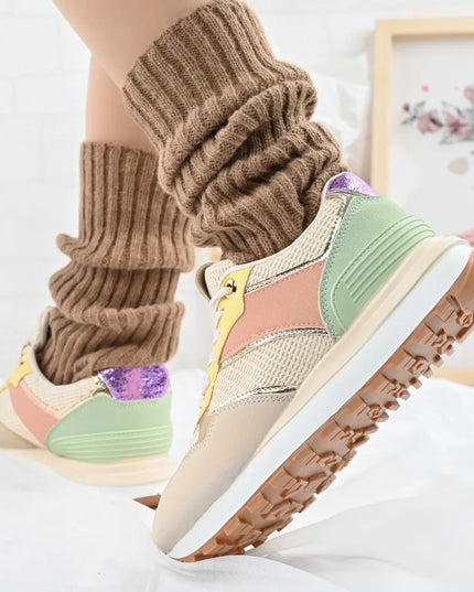 Pantofi sport De dama,Din material textil,D1404,Bej cu Roz OEM