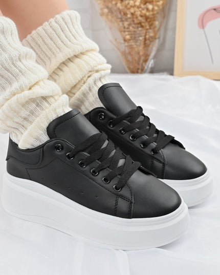 Дамски спортни обувки, Изработени от екокожа, D1329, Черни