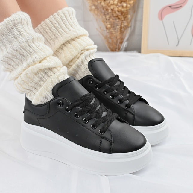 Дамски спортни обувки, Изработени от екокожа, D1329, Черни