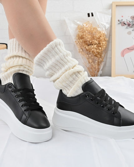 Дамски спортни обувки, Изработени от екокожа, D1329, Черни