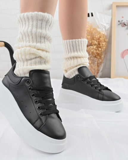 Дамски спортни обувки, Изработени от екокожа, D1329, Черни