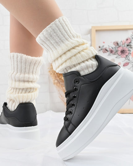 Дамски спортни обувки, Изработени от екокожа, D1329, Черни