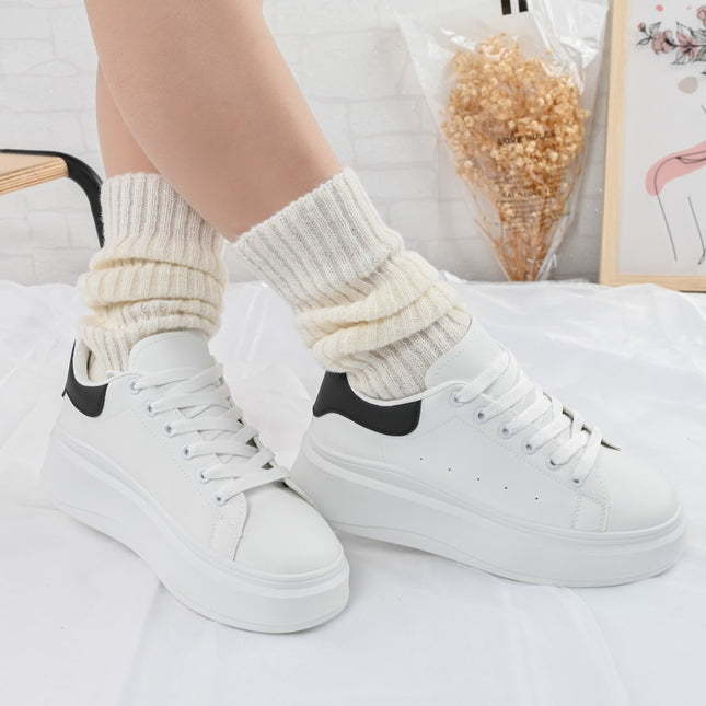 Pantofi Sport De Dama,Din piele ecologica,D1424,Alb cu Negru