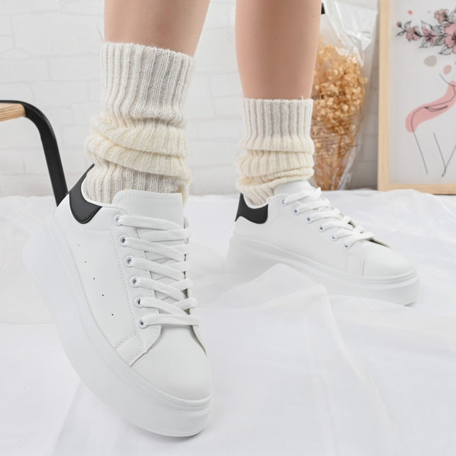 Pantofi Sport De Dama,Din piele ecologica,D1424,Alb cu Negru