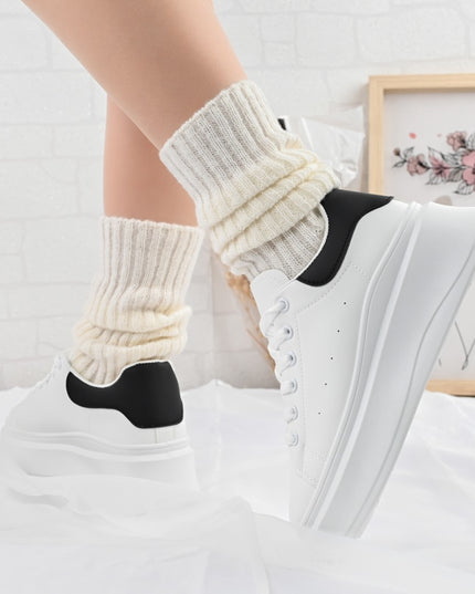 Pantofi Sport De Dama din piele ecologica, D1424 - Alb cu Negru