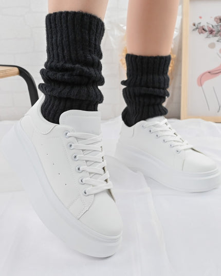 Дамски спортни обувки, Изработени от екокожа, D1329, Бели