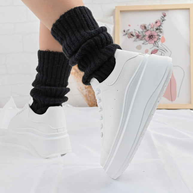 Дамски спортни обувки, изработени от екокожа, D1424, бели