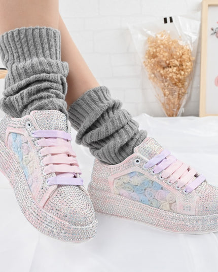 Pantofi Sport De Dama,Cu platforma cu strasuri stralucitoare,D1417,Roz