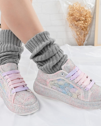 Pantofi Sport De Dama,Cu platforma cu strasuri stralucitoare,D1417,Roz