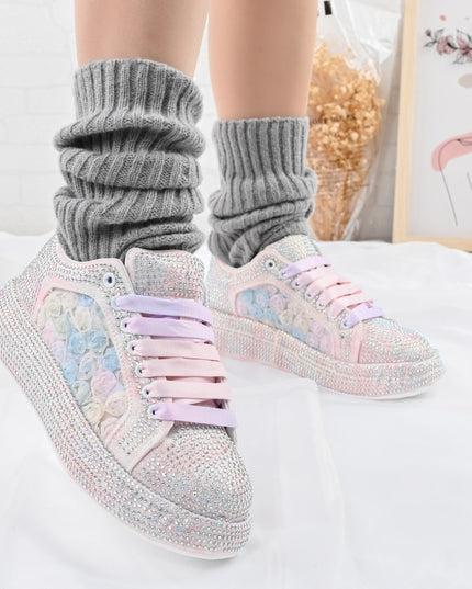 Pantofi Sport De Dama,Cu platforma cu strasuri stralucitoare,D1417,Roz