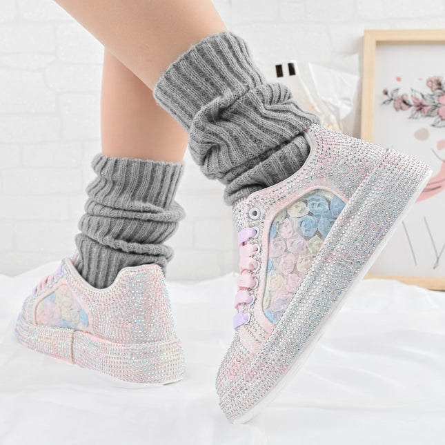 Pantofi Sport De Dama,Cu platforma cu strasuri stralucitoare,D1417,Roz