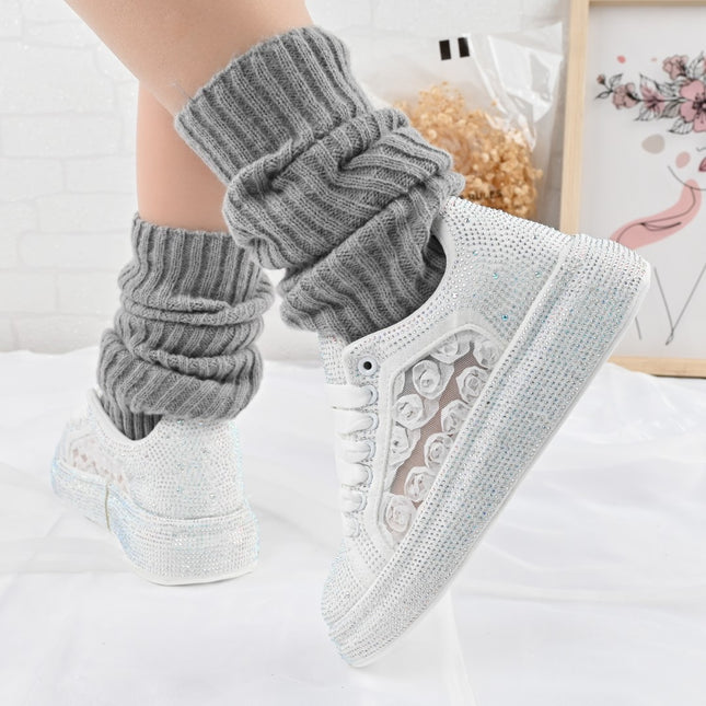 Pantofi Sport De Dama,Cu platforma cu strasuri stralucitoare,D1417,Alb