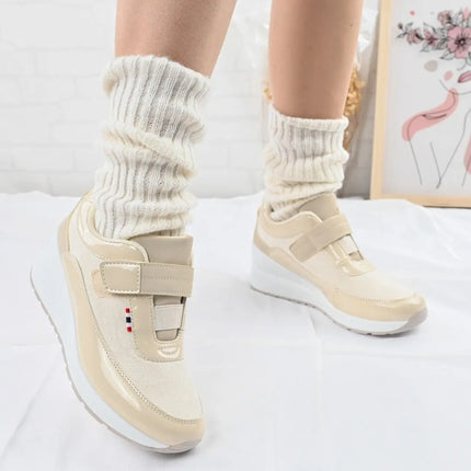 Pantofi sport de dama,Din piele ecologica intoarsa,Cu tapla platforma,D1331,Bej OEM