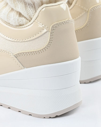Дамски спортни обувки, Изработени от еко кожа, С платформа подметка, D1331, Бежов