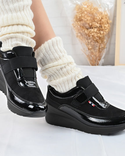 Pantofi sport de dama,Din piele ecologica intoarsa,Cu tapla platforma,D1331,Negru