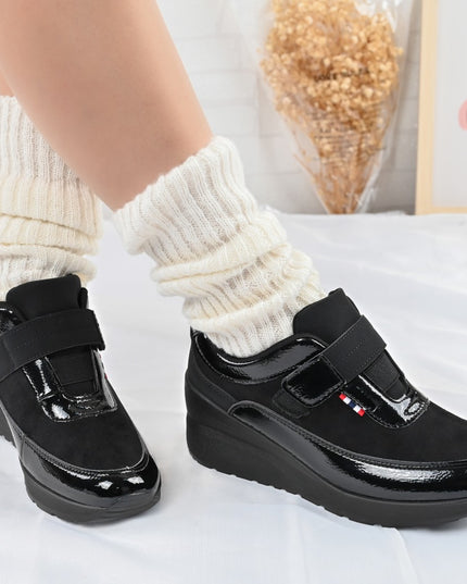 Pantofi sport de dama,Din piele ecologica intoarsa,Cu tapla platforma,D1331,Negru