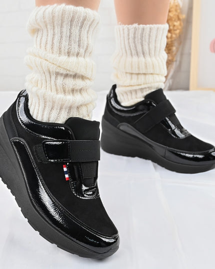 Pantofi sport de dama,Din piele ecologica intoarsa,Cu tapla platforma,D1331,Negru