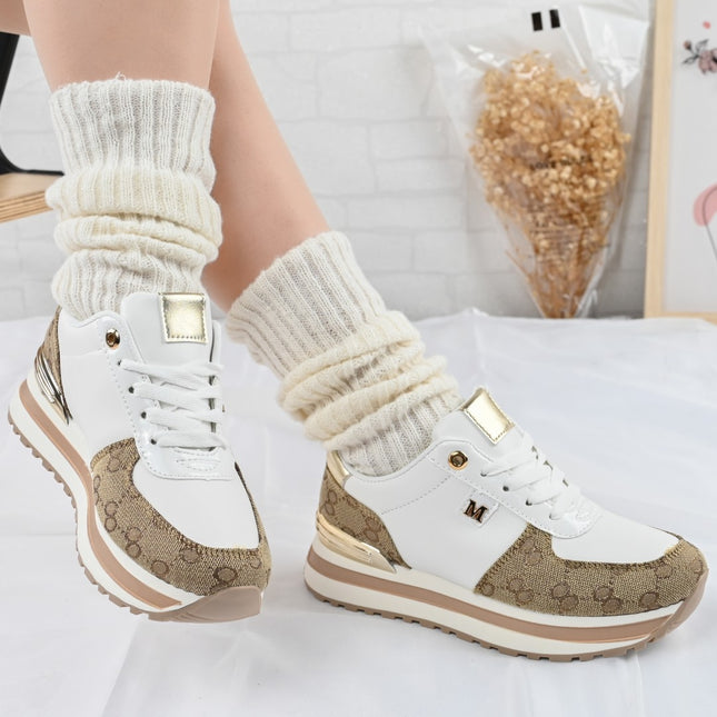 Дамски спортни обувки, изработени от екологична кожа, 1264, бели