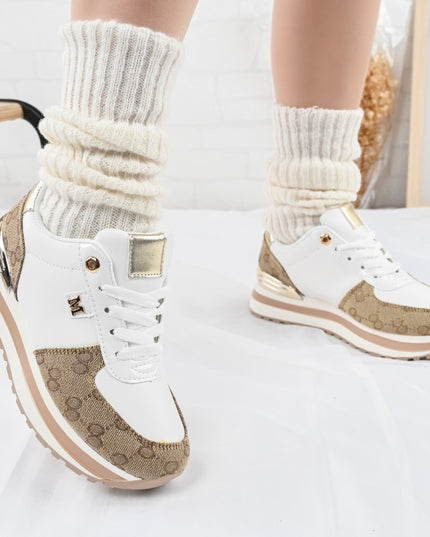 Дамски спортни обувки, изработени от екологична кожа, 1264, бели