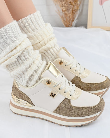 Дамски спортни обувки, изработени от екологична кожа, 1264, бежови