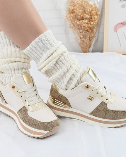 Дамски спортни обувки, изработени от екологична кожа, 1264, бежови