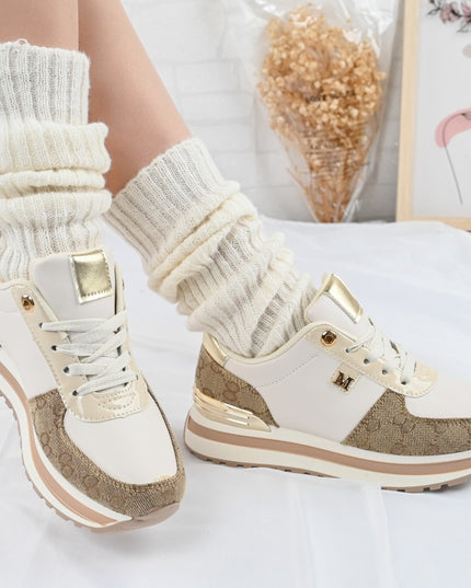 Дамски спортни обувки, изработени от екологична кожа, 1264, бежови