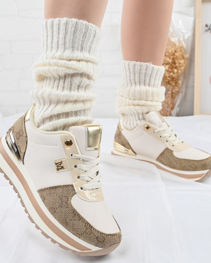 Дамски спортни обувки, изработени от екологична кожа, 1264, бежови