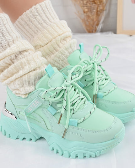 Дамски спортни обувки, изработени от екологична кожа, 1270, Зелени