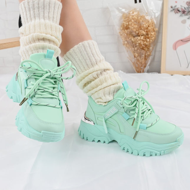 Дамски спортни обувки, изработени от екологична кожа, 1270, Зелени